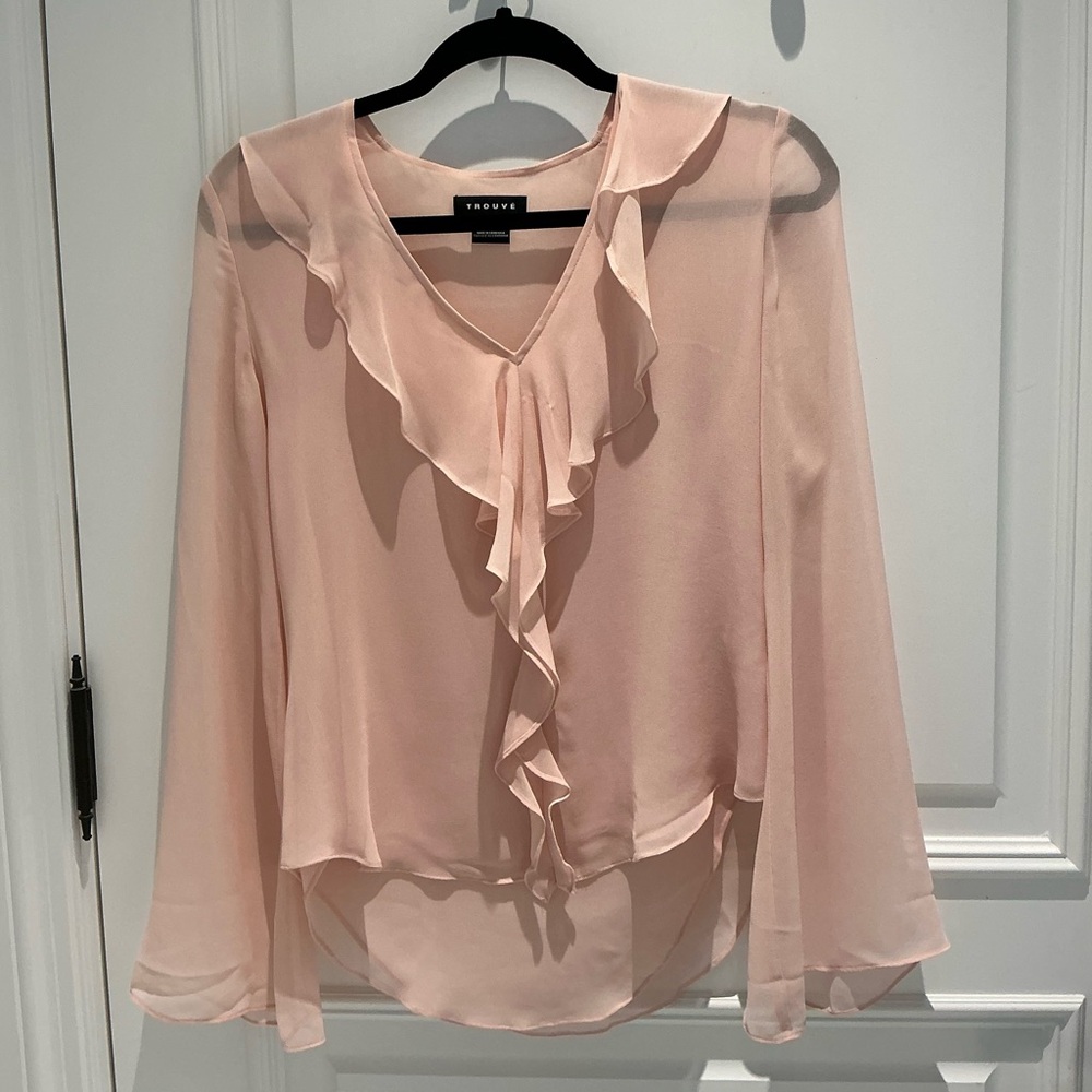 Trouve Pink Ruffle Blouse